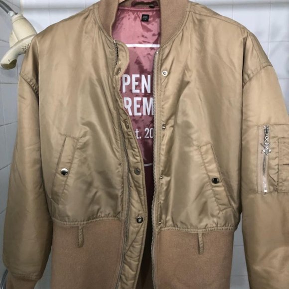 RARE OPENING CEREMONY TAN OVERSIZED BOMBER JACKET TUNIC SIZE XS - Picture 4 of 10
